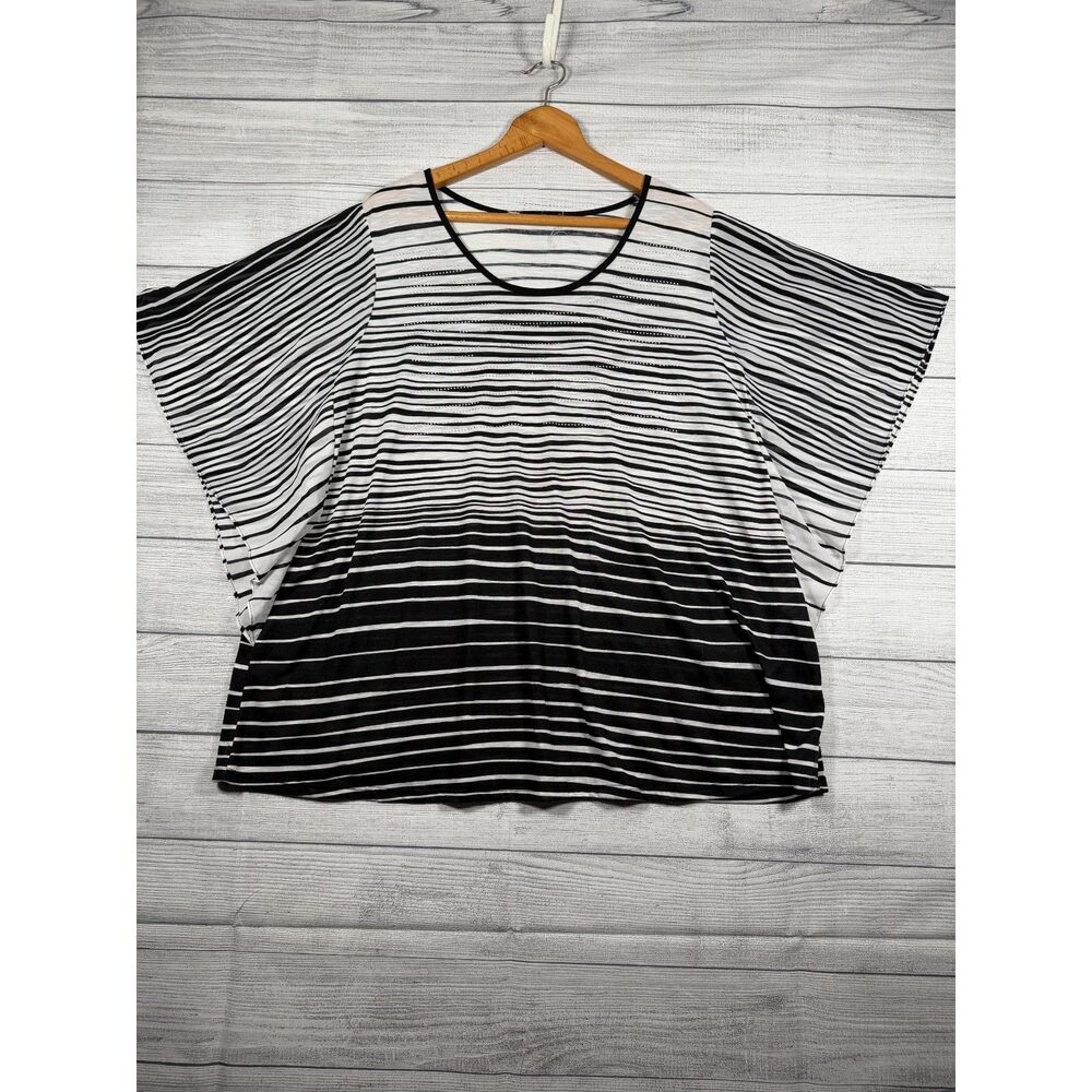 Women’s 3X Black White Stripe Sheer Dolman Batwing Sleeve Blouse Top 4127